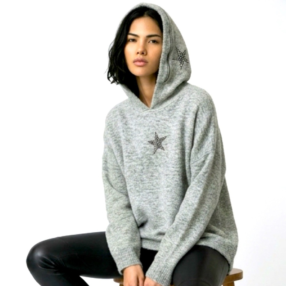 For Her Paris XLGray Star Hoodie for Women made in Italy wool and polyester
